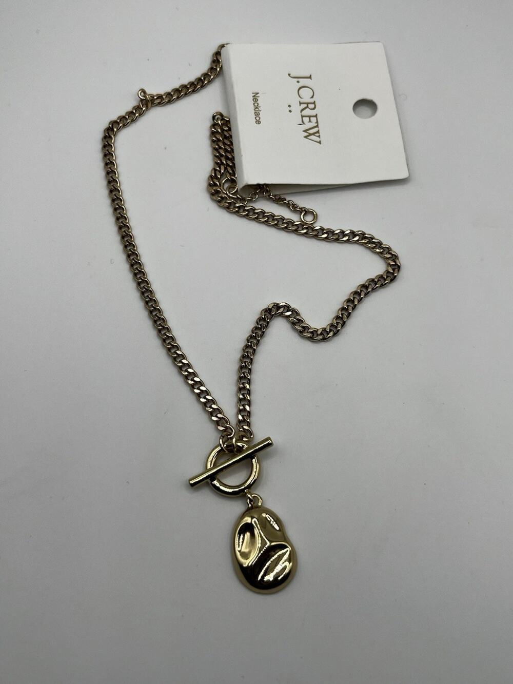 J Crew Hammered Pendant Necklace with T-bar Closure Chain in Gold Tone